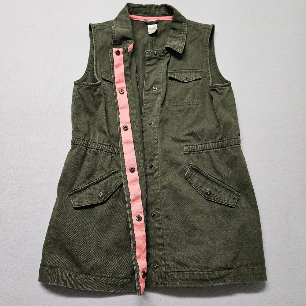 Cat & Jack Vest Snaps Pockets Green Pink Sz 14 16